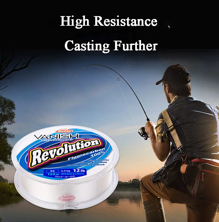 Berkley VANISH Revolution 150 м Фторуглеродные рыболовные лески 2,5-14LB супер сильная брендовая линия лидер чистая бестеневая устойчивость