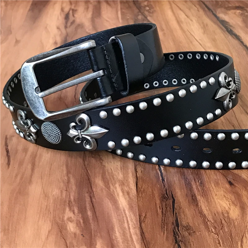 Cowboy Metal Rivet Genuine Leather Punk Belts For Men Heavy Rock Male
