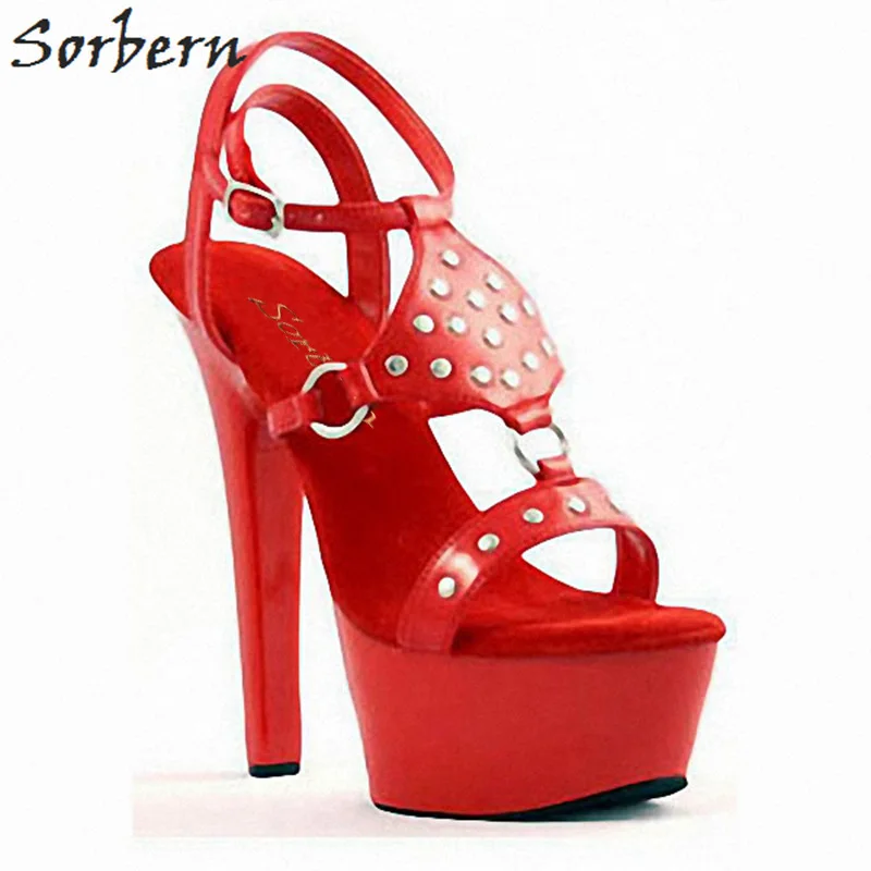 

Sorbern Stud Ankle Strap Sandals High Platform Red Heels Sweet Party Decorations Shoes Ladies Sandals Slippers Custom Color
