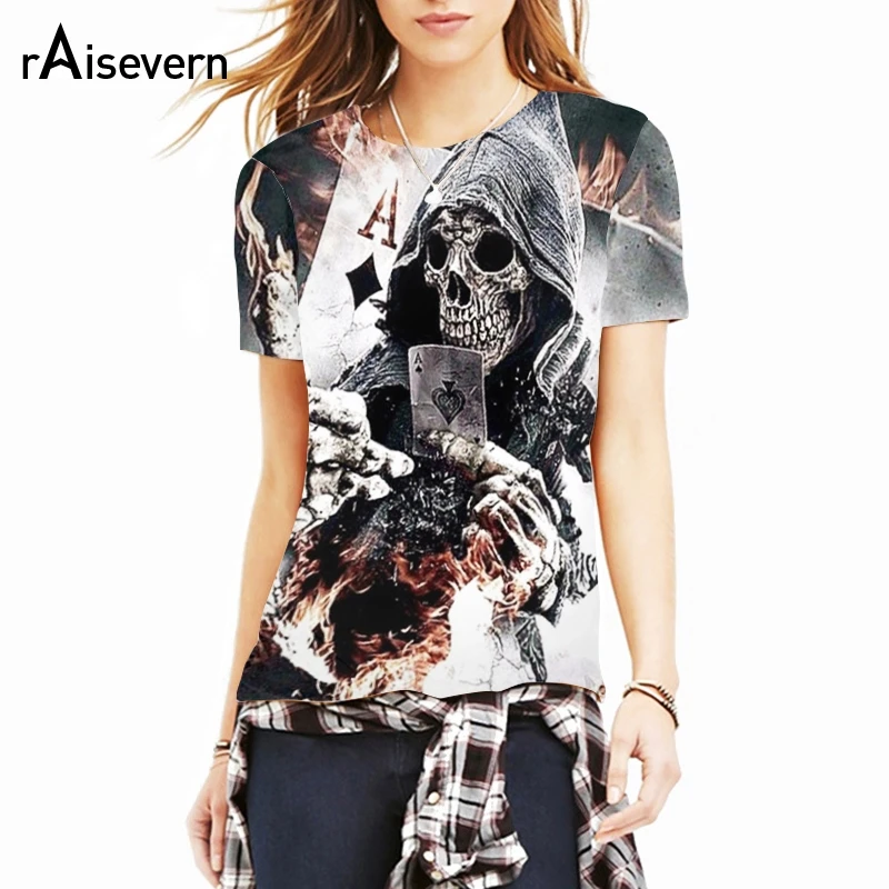 

Raisevern New Skull Poker Print Short Sleeve T Shirt 3D Fashion Men Women Unisex Tee Tops Plus Size Dropship