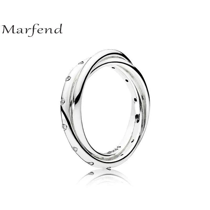 Marfend изысканные детали Аутентичные стерлингового серебра 925 3 круг Ясно CZ Гладкий крест кольца для женщин обручение ювелирные