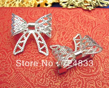 

20x20mm Blank Brooch Bases Metal Bowknot Filigree Bezel Caps Brooches Pins Back Settings Findings Wholesale