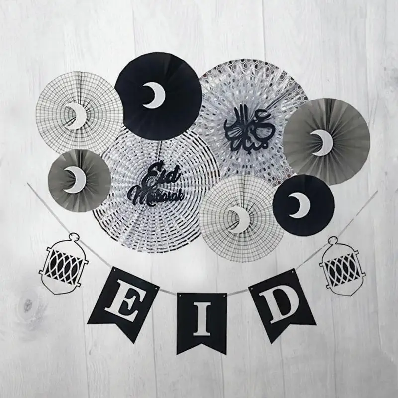 Eid mubarak баннер оформление вечеринки 8 пакет EID Письмо бумага Оригами цветочный принт и Eid подвесные украшения остров Мубарак