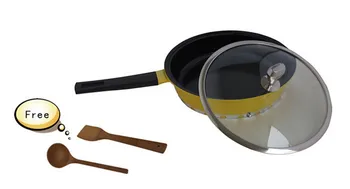 

Fast shipping 28cm Yellow Aluminum Frying Pans with non-stick coating Pan lid included EMS free