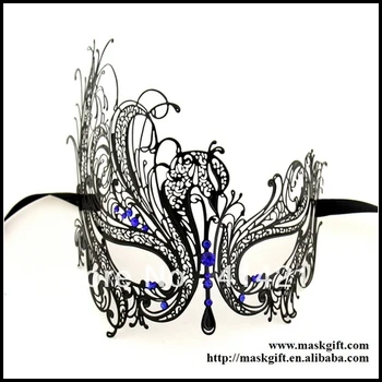 

Excellent Hot Sell Luxury Venetian Black Filigree Masquerade Masks With Blue Crystals For Party Free Shipping MF001-BLBK