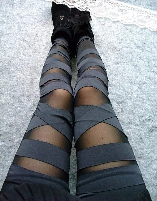

10pcs/lot free shipping spring autumn punk style woman sexy legging lace patchwork black slim Bandage legging free size