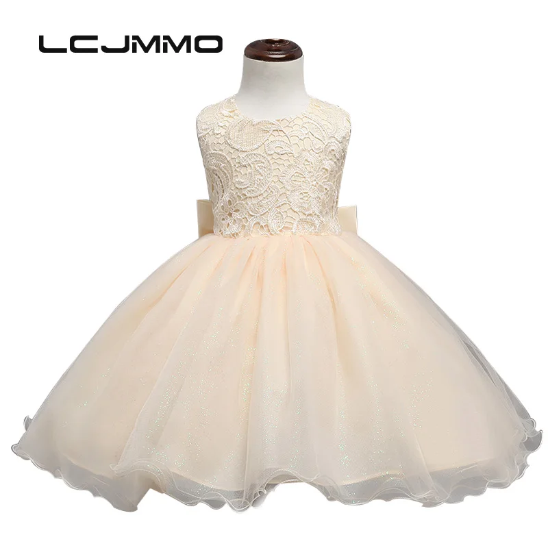 

lememogo Girls Dress Wedding party Kids Sleeveless Embroidery Hollow Full Dress Children Bow Summer Princess Dress For Girls