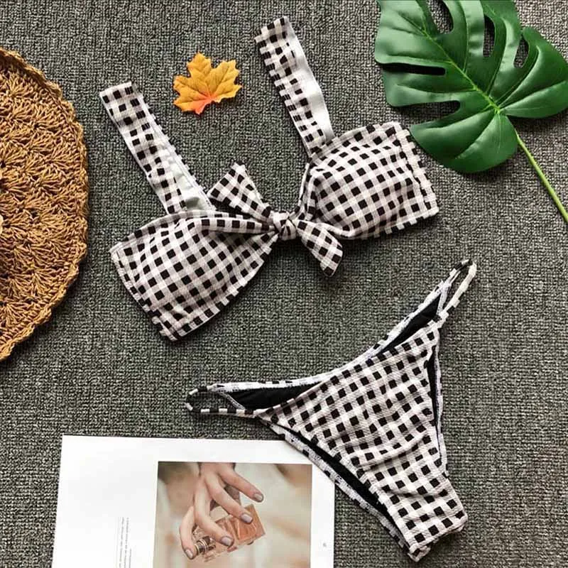 

Plaid Bikini 2019 Mujer Swimsuit Women Bow-knot Swimwear Push Up Bikini Set Bathing Suit Female Separate Women's Swimming Suit