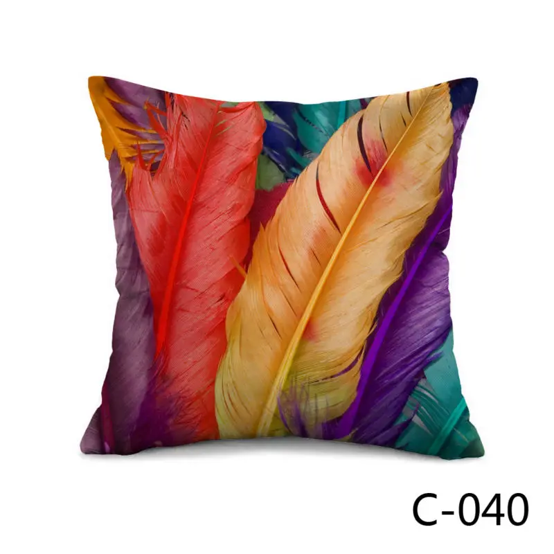 C 040 Colorful feathers print cushions and covers 45x45cm square