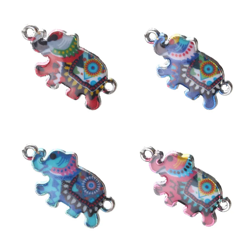 10Pc Enamel Colorful Elephant Connectors For Bracelet Jewelry Making Accessories