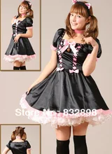 Hot Sale Cheap Black and Pink Short Sleeves Lace Satin Lolita Dress