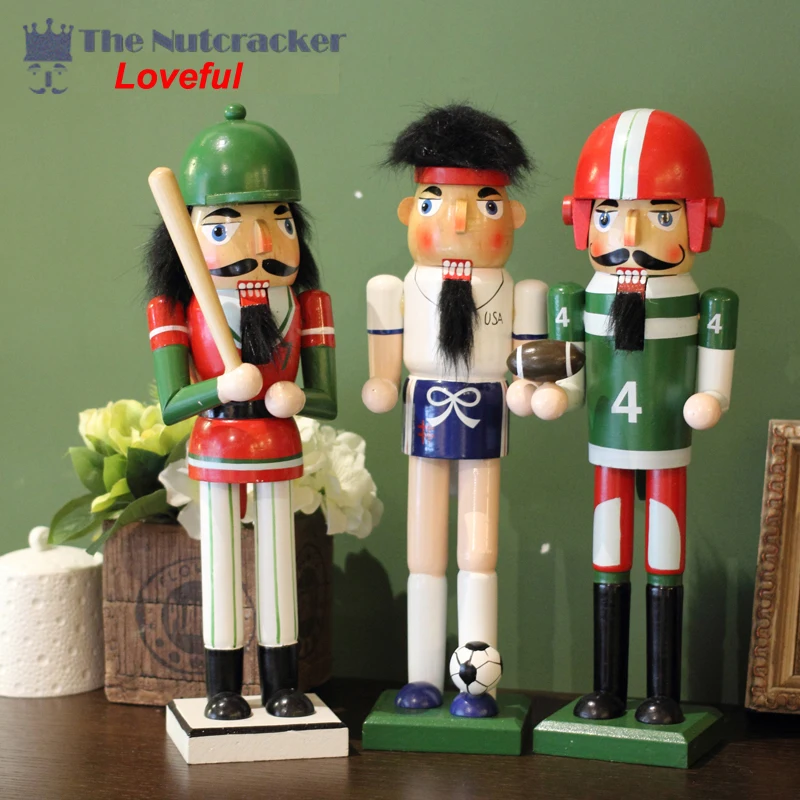 

New 35Cm High Christmas Holiday Nutcracker Sports Football Baseball Vintage German Wooden Table Walnut Toy Zakka Dolls