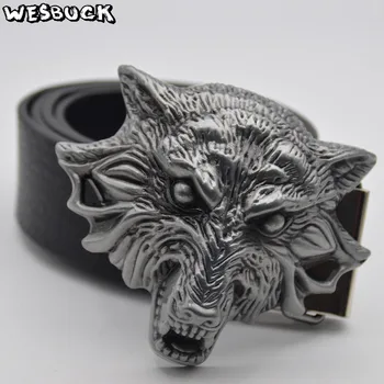 

5 PCS MOQ WesBuck Brand belt buckle 3D Wolf head pattern metal pin buckle fashion trousers / pants Diy belts buckle with PU belt