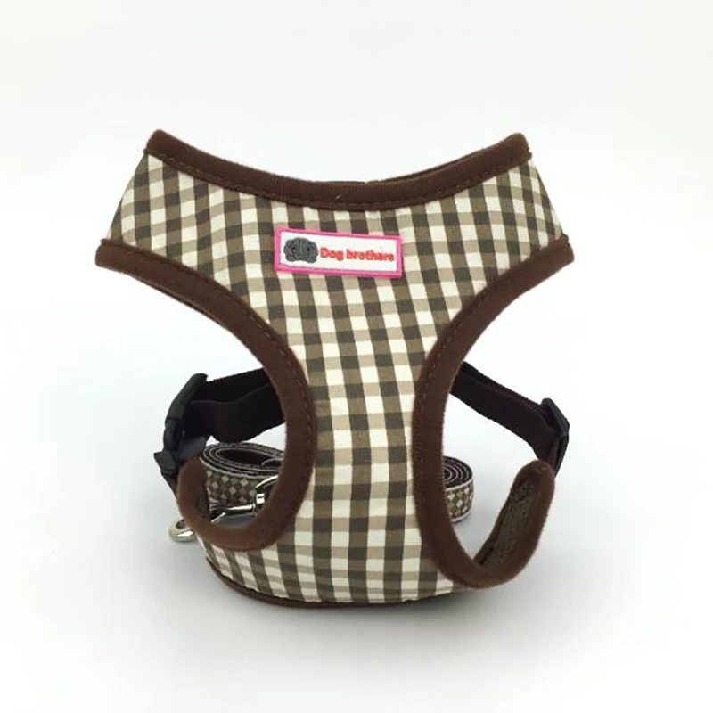 

2018 Summer Polyester Small Dog Cat Harness Vest Breathable Soft Lattice Pet Dog Walking Harness With Leash Cat Dog Protect Vest