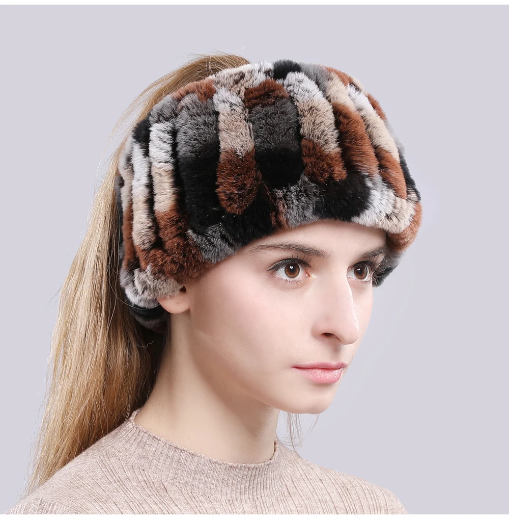 Women Real Fur Handmade Stretch Fur Scarf Knit Genuine Rex Rabbit Fur Headbands Girls Natural Fur Ring Cowl Snood Scarves Winter