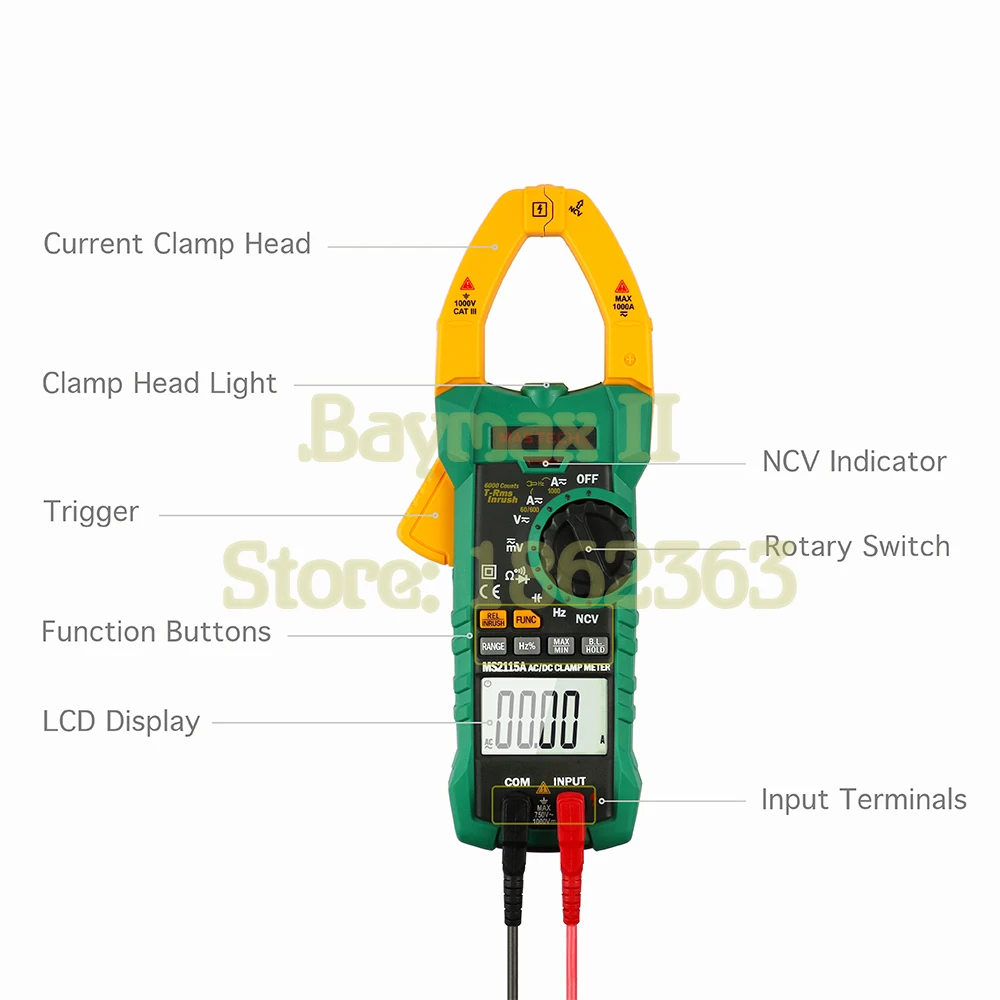 Mastech MS2115A 6000 отсчетов True RMS цифровой клещи AC/DC тестер напряжения тока с пусковым и NCV измерением