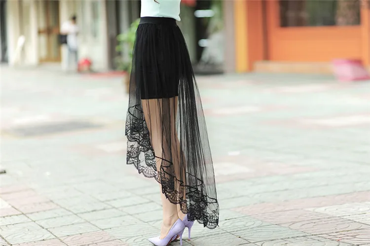 NDUCJSI летняя модная женская кружевная юбка однотонная Повседневная сетчатая Женская Прозрачная черная плиссированная юбка белая длинная