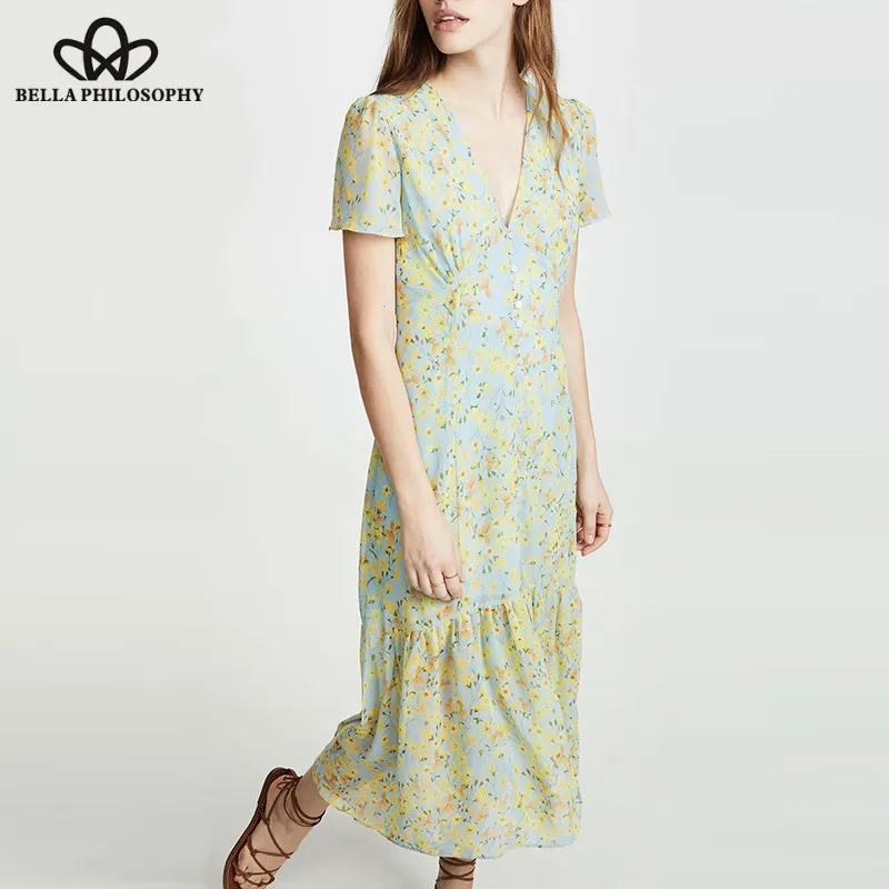 2019 NEW Summer Short Sleeve Boho Dress Vintage Print Floral Female Long Maxi Dress Casual Holiday Lace-Up Beach Dress Wonder