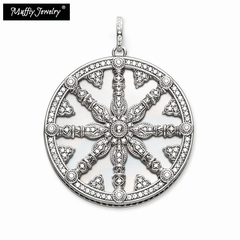 

White CZ Karma Wheels Necklace Pendant,Thomas 2019 Rebel Fashion,Good Jewelry,Ts Trendy Gift In 925 Sterling Silver,Super Deals