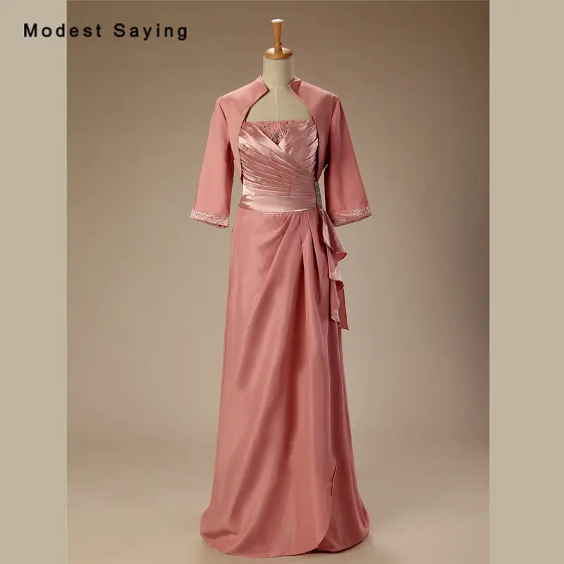 

Elegant Dusty Rose A Line Beaded Mother of the Bride Dresses 2017 with 3/4 Sleeve Jackets Coat Long Formal Prom Gowns BM272