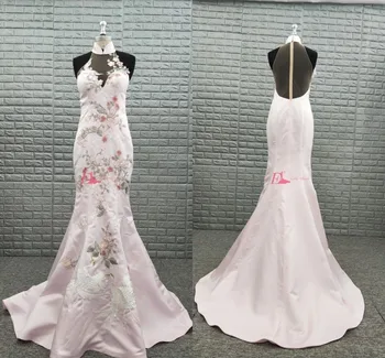 

Lady Pink Evening Dress Long 2019 Chinese Style Women Guest Party Dresses Embroidery Elegant Mermaid Prom Gowns