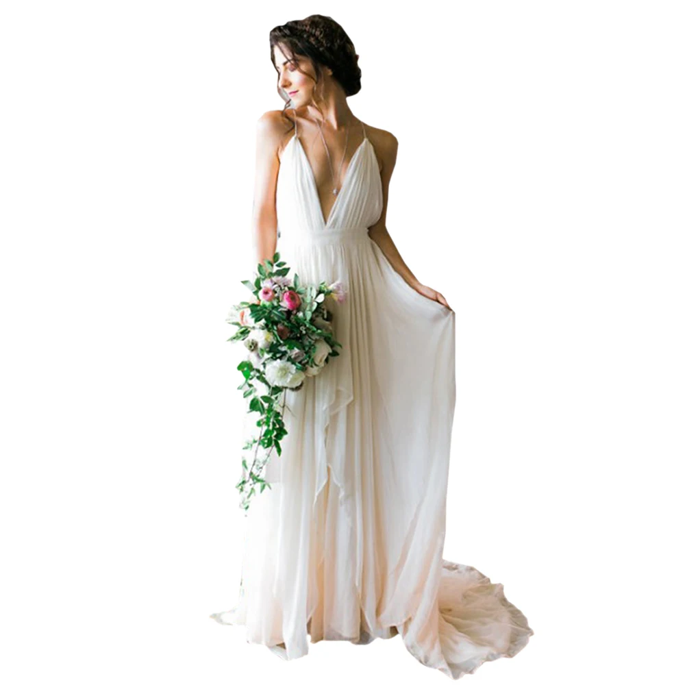 

Bbonlinedress Beach Wedding dresses 2019 Backless Empire Wedding gowns Sexy Chiffon Bridal Gown New Arrival Wedding Party Dress