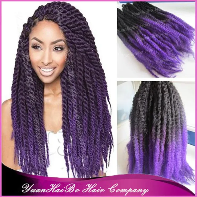 Stock 20 Fold Black Purple Two Tone Color Synthetic Twists