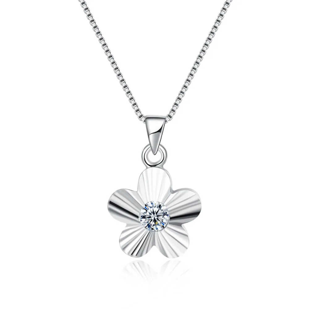 

There is silver certificate!Real pure 100% 925 Sterling Silver necklace For Women Zircon flower pendants necklaces colar femme