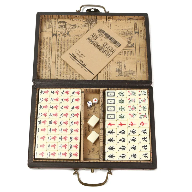 

Top Quality Portable Bamboo Retro Mahjong Box Rare Chinese 144 Mah-Jong Set with Case Box For Board Games Gifts For Christmas