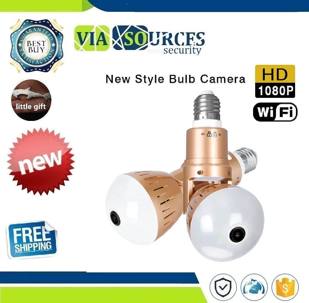 

1080P HD 2MP Panoramic Bulb Infrared and White Light Wireless IP Camera Wi-FI FishEye Mini Lamp Wifi P2P Cam CCTV Home Security
