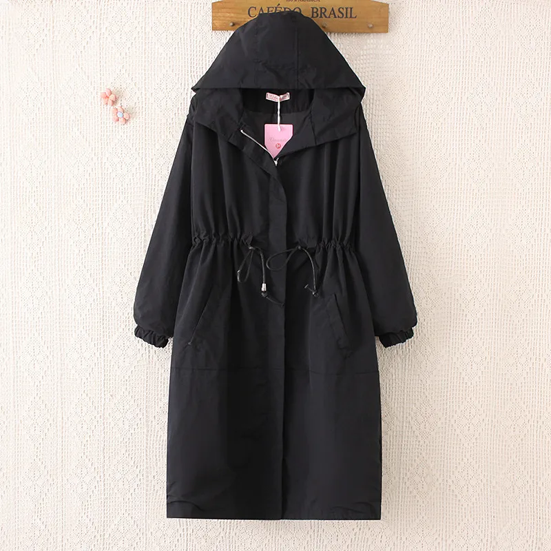 

Women Long Trench Coat 2019 Autumn New Black Windbreaker Hooded Outerwear Ladies Casual Loose Casacos Femininos Large Size R809