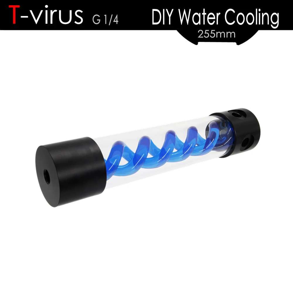 ALSEYE Water Cooler Tank DIY 255mm G1/4 T-virus Water Cooling Tank for Gaming PC (Red, Blue,Green Colors)