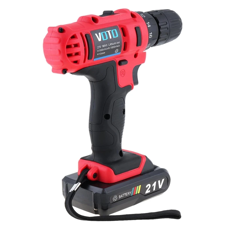 Voto Vt104 Ac 100-240V Cordless 21V Two-Speed Electric Screwdriver/Drill With 2 Lithium Batteries And Power Display Light Eu P