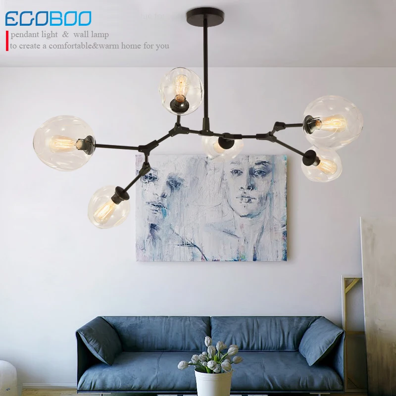 Vintage Loft Industrial Pendant Lights Black Bar Stair Dining Room Glass Shade suspension Pendant Lamp Fixtures 100-240V