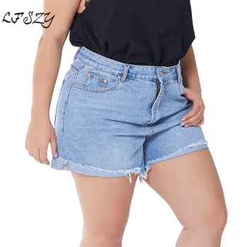 

Women's Jeans 2019 New Modis Women's Rolled Denim Shorts Women's Large Size High Waist Shorts More Sizes L-3XL