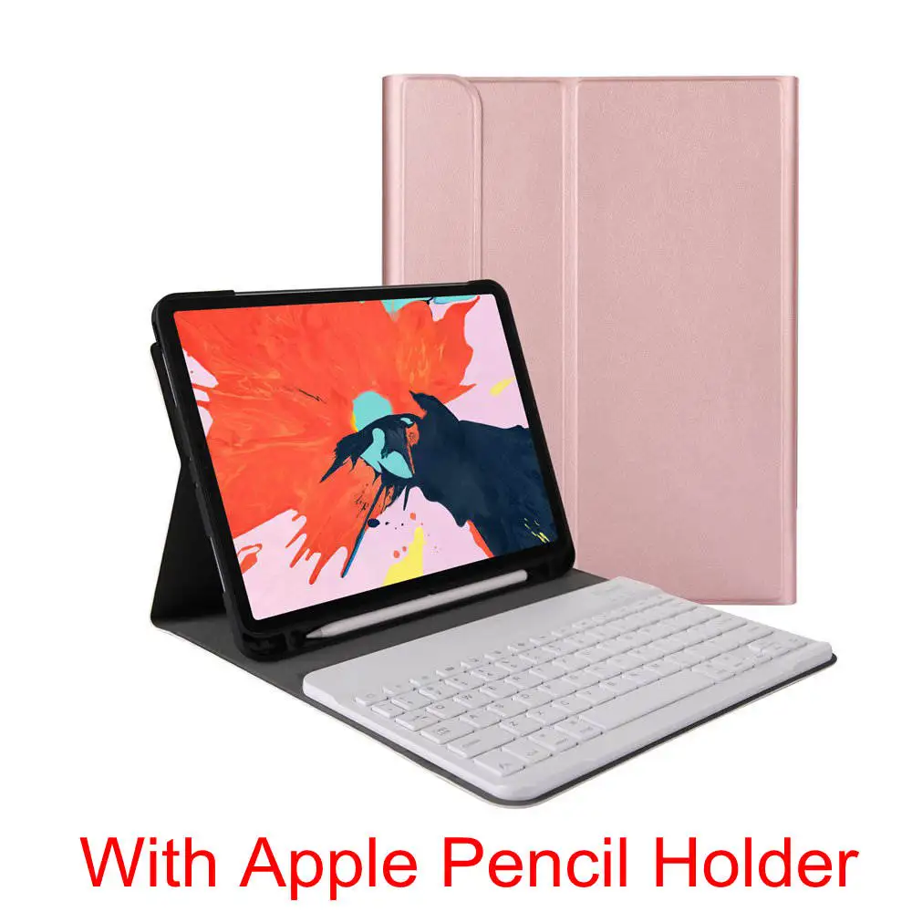 Для iPad Pro 11 A80 A2013 A1934 Съемная Беспроводная Bluetooth клавиатура+ тонкий Чехол-книжка Smart Stand из искусственной кожи чехол - Цвет: RoseGold With Holder