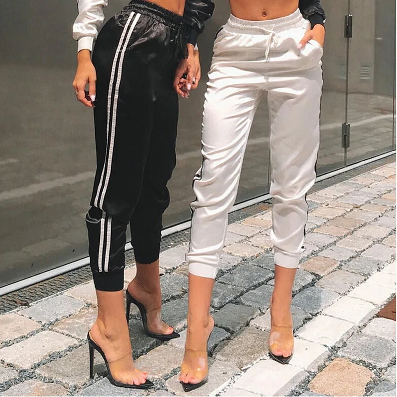 

2019 Brand Women Running Pants Striped Slim Sports Trousers jogging pants Loose Elastic Waist Casual Pencil pants Gym Clothing