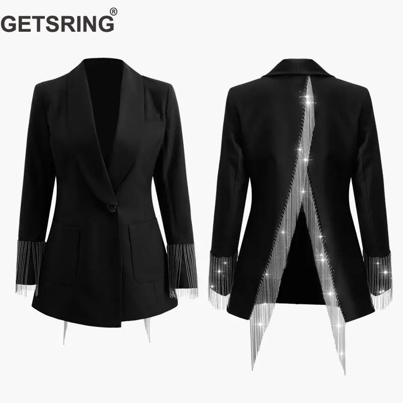 

GETSRING Women Blazer Jackets Irregular Womens Blazers Long Sleeve Womens Jackets Tassel Split Suit Blazer Suit Coat Spring