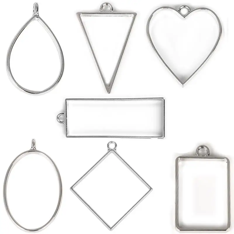 

Open Back Bezel Frame Pendants Assorted Geometric Hollow Pressed Flower Frame Charms Resin Crafts For Earrings Necklace Bracelet
