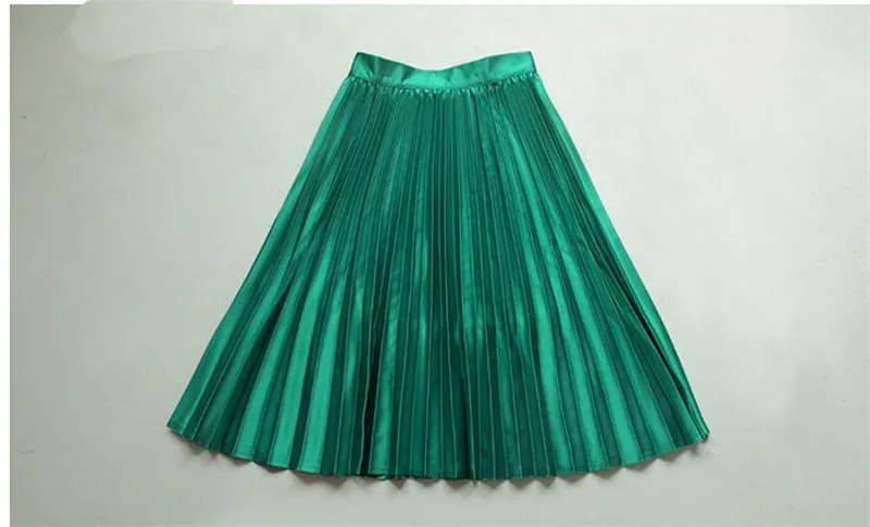 LXUNYI лето осень для женщин плиссированные юбки для Высокое качество модные однотонные Высокая талия по колено атласная юбка Jupe Femme Saia Миди