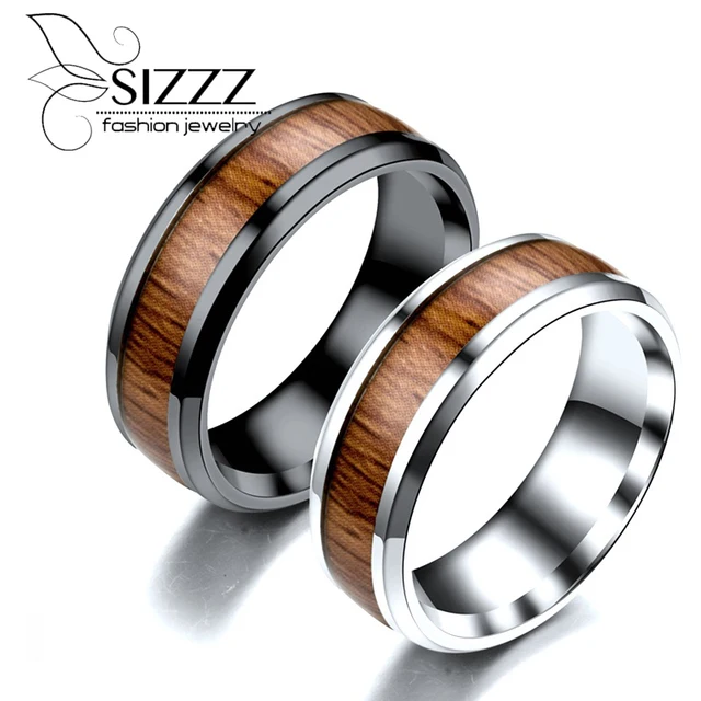 Sizzz 316l Stainless Steel Finger Rings Durable Vintage Anium Sizzz 316l Stainless Steel Finger Rings Durable Vintage Anium 8mm Ring Wood Grain