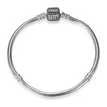 Аутентичные стерлингового серебра 925 полный прозрачный розовый голубой кристалл змея цепи браслеты подходят для женщин талисманы в виде чаши браслет из бисера