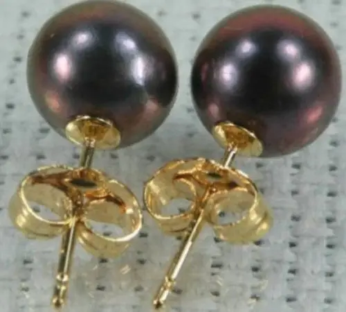 

hj 00763 9-10 MM AAA PERFECT SOUTH SEA BLACK PEARL EARRING 14K