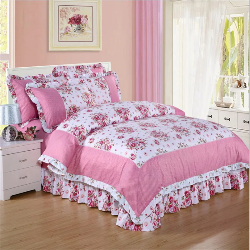 

new style Small flower pattern lace 3D bedding High quality 4pcs 1pcs quilt cover/1pcs bed skirt/2pcs pillowcase free shipping