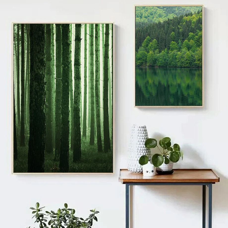 Зеленые свежие листья папоротника лесное озеро настенные художественные картины на холсте скандинавские плакаты и принты настенные картины для гостиной домашний декор