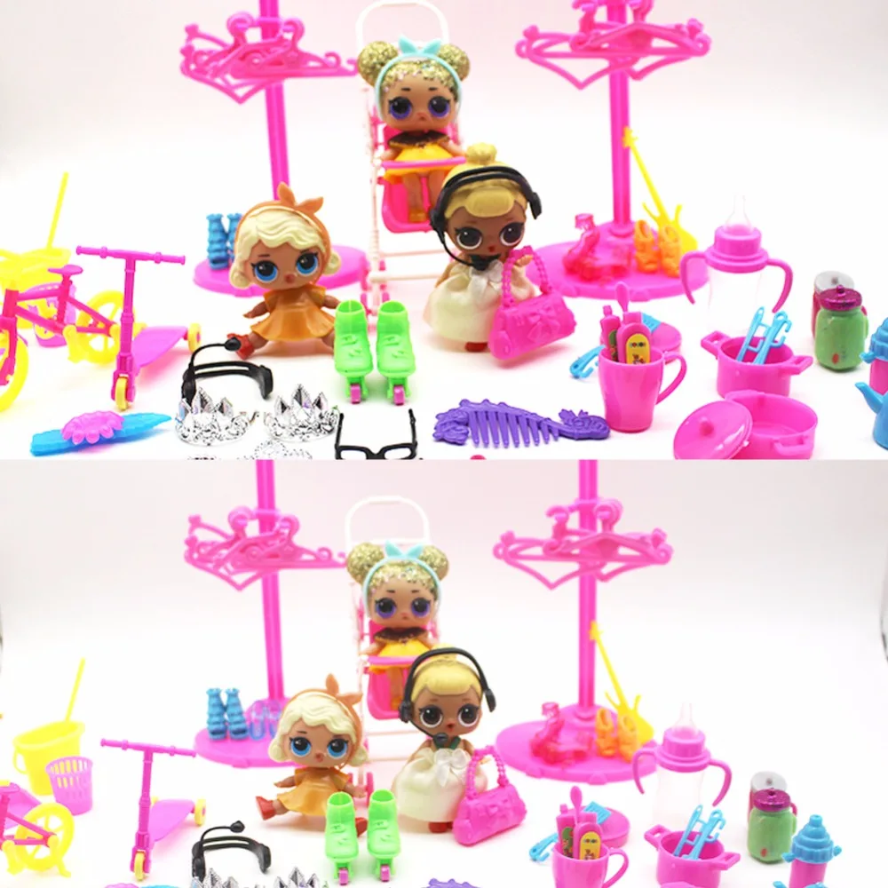 

98PCS/Set lol Dolls Accessories Set play toys Shoes Bag Mirror Hanger Comb Necklace diy Toys Kids Gift