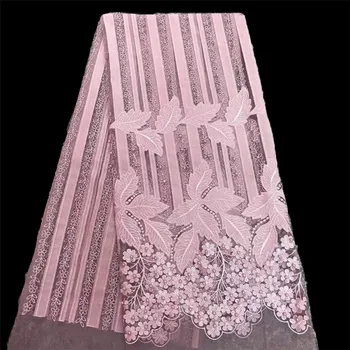 

Pink Color High Quality African Guipure Lace Fabric 2017 Embroidery french Fabric For Wedding Latest Nigerian Beaded lace GL64-1