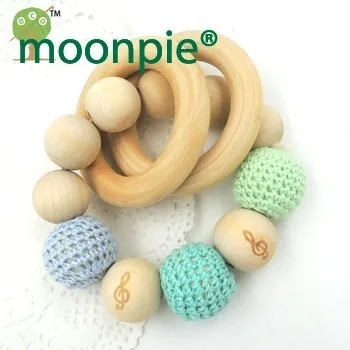 10pcs mix 20mm ENGRAVED music sign teal mint green crochet anchor wooden beads ring teether,cute new born present ET107