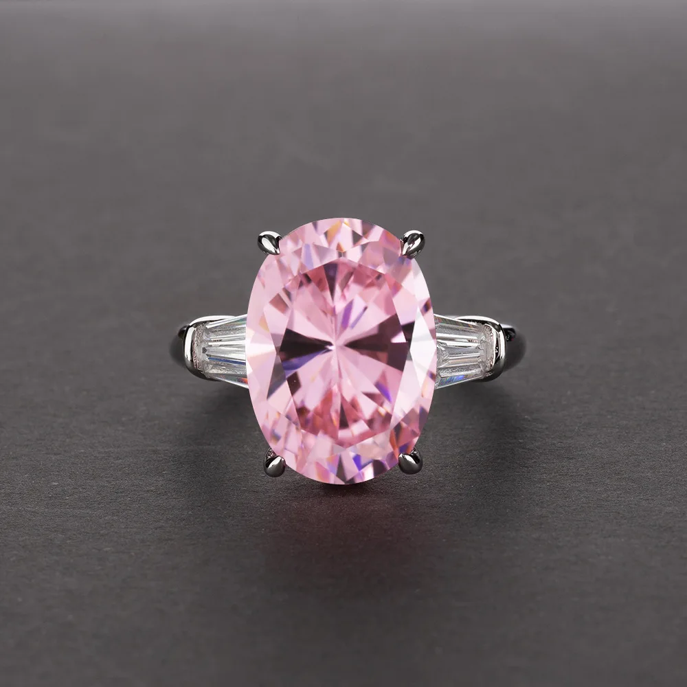 Wong Rain, классика, 925 пробы, серебряное цитриновое кольцо с драгоценным камнем по месяцу рождения, обручальное кольцо с бриллиантами, хорошее ювелирное изделие - Цвет камня: Pink
