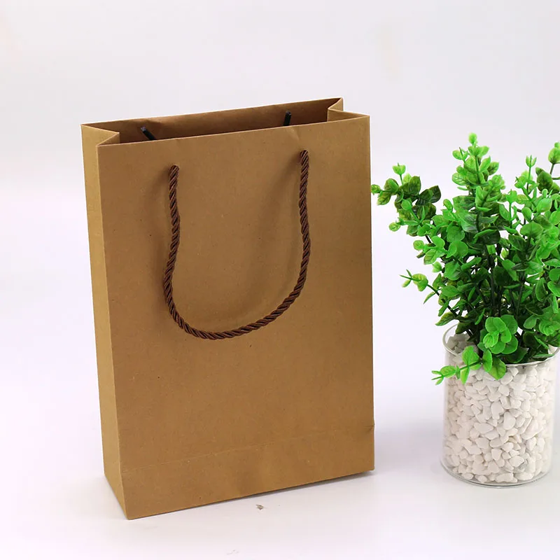 5pcs Gift Paper Bag Custom Gift with Handle for  Clothing Shopping Bag Kraft Paper Solid Color Black Brown